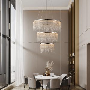 Gold Pendant Light Set – 3 Pack Clear Ribbed Glass Hanging Lights