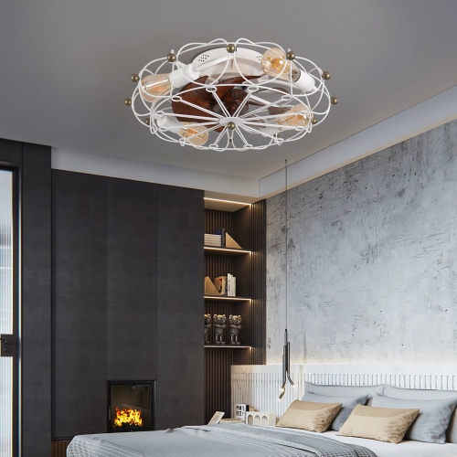 Caged Ceiling Fan with Light – Industrial Flush Mount Fan - Image 5
