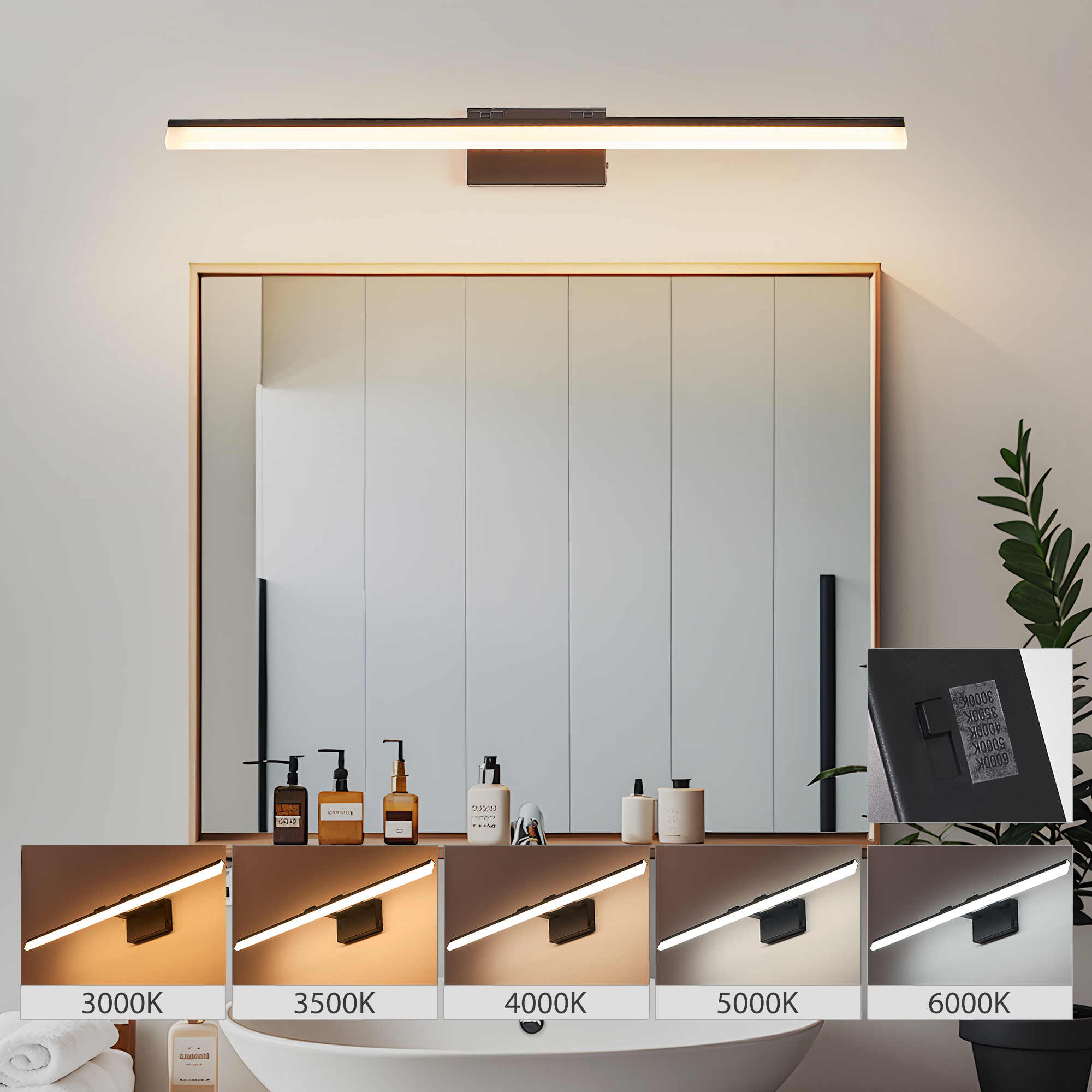 49 Inch LED Bathroom Vanity Light – Modern Black Mirror Wall Light - Image 5