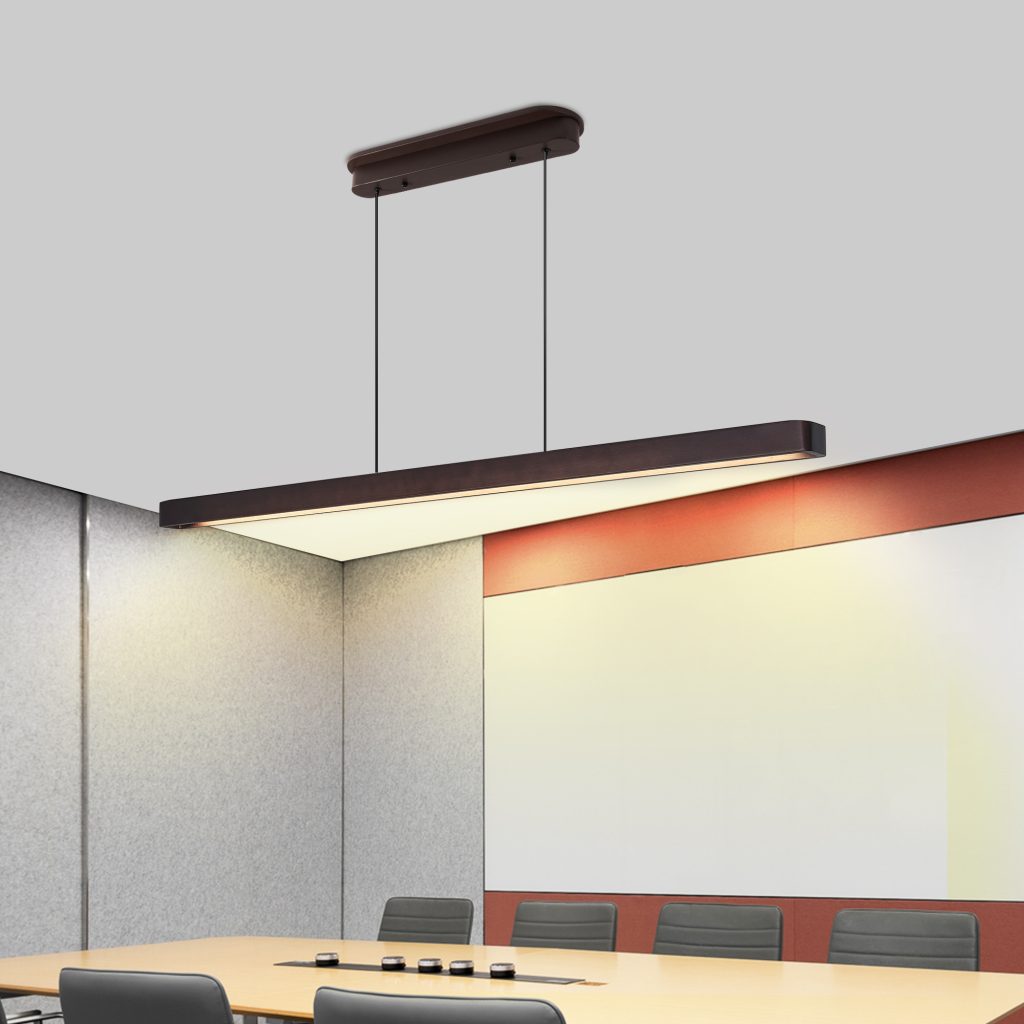 Linear LED Pendant Light – Modern Walnut Wood Hanging Light