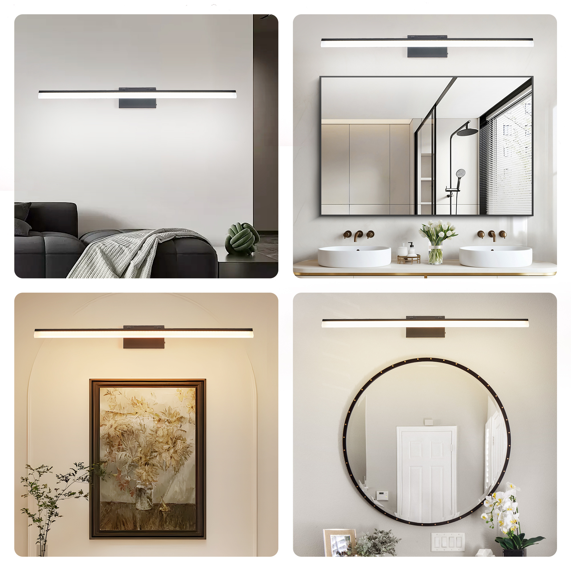 49 Inch LED Bathroom Vanity Light – Modern Black Mirror Wall Light - Image 6