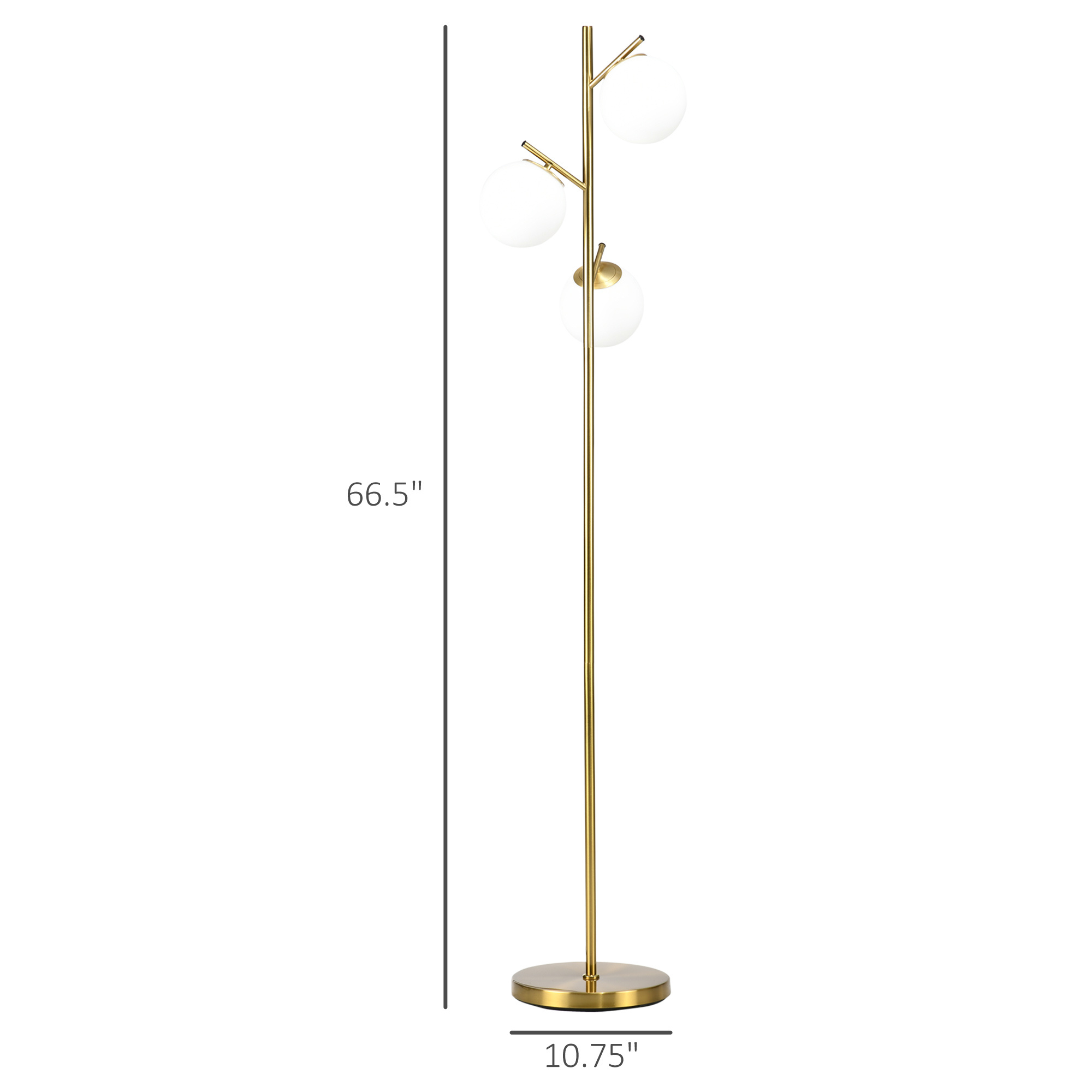 3-Light Floor Lamp – Gold Standing Lamp with Glass Shades - Image 7