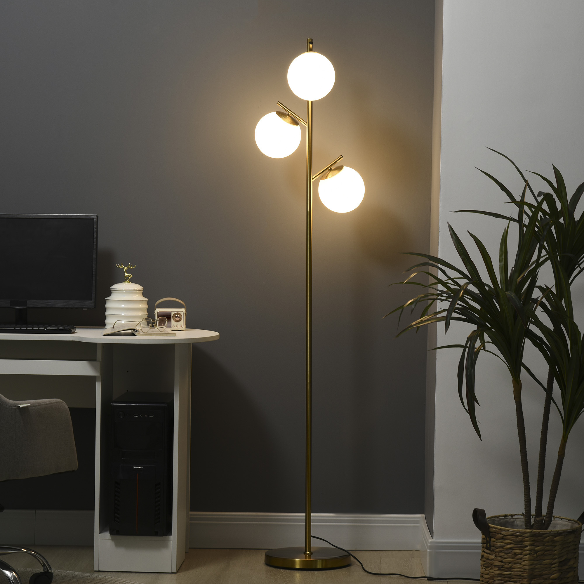 3-Light Floor Lamp – Gold Standing Lamp with Glass Shades - Image 6