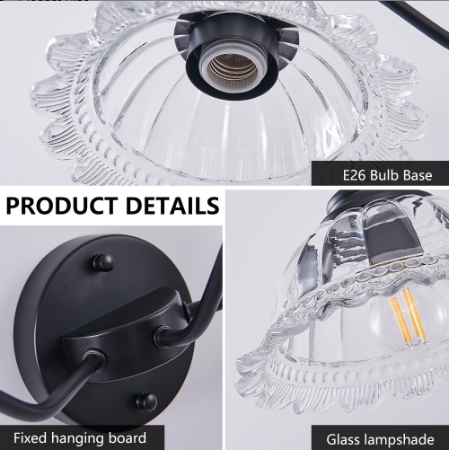 2 Light Bathroom Vanity Light – Black Glass Wall Sconce - Image 7