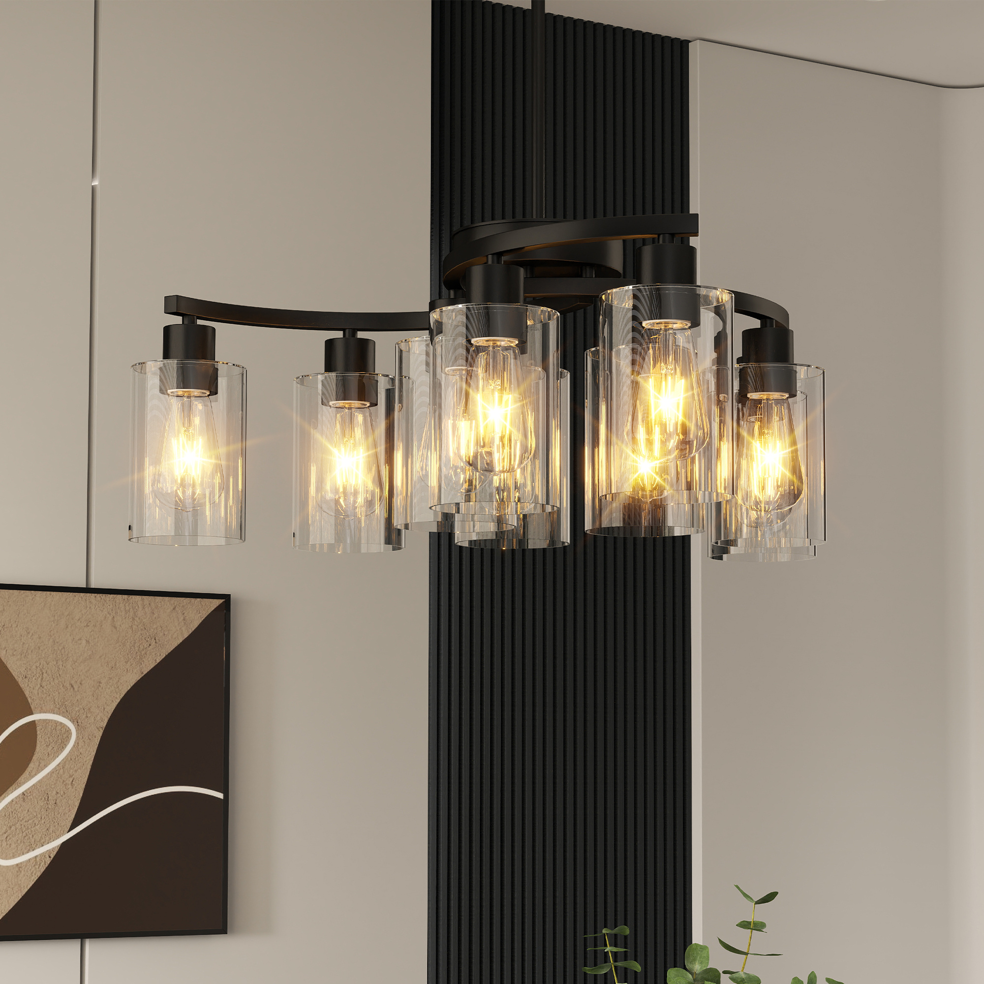 9 Light Chandelier – Modern Black Glass Shade Dining Room Light - Image 7