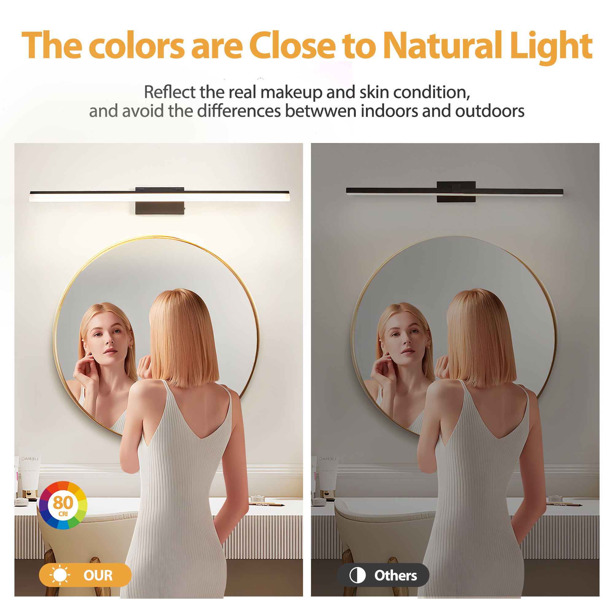 49 Inch LED Bathroom Vanity Light – Modern Black Mirror Wall Light - Image 2