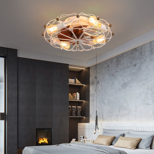 Caged Ceiling Fan with Light – Industrial Flush Mount Fan - Image 4