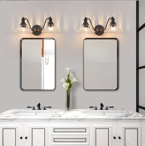 2 Light Bathroom Vanity Light – Black Glass Wall Sconce - Image 5