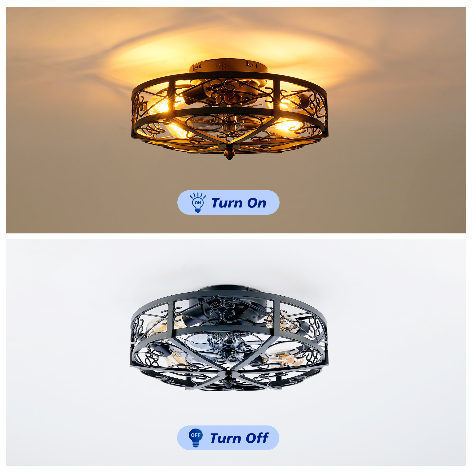 Caged Ceiling Fan with Light – 20 Inch Black Remote Control Fan - Image 2