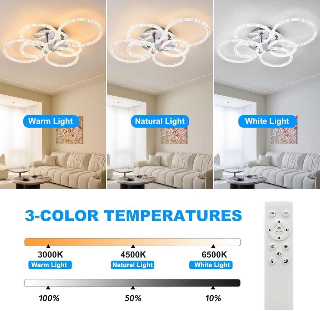 LED Flush Mount Ceiling Light with Dimmable Remote Control - Image 5
