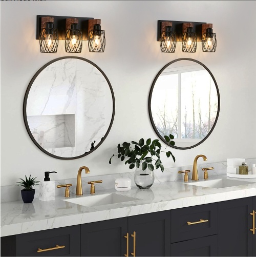 3 Light Bathroom Vanity Light – 18 Inch Rustic Black Cage Fixture - Image 8