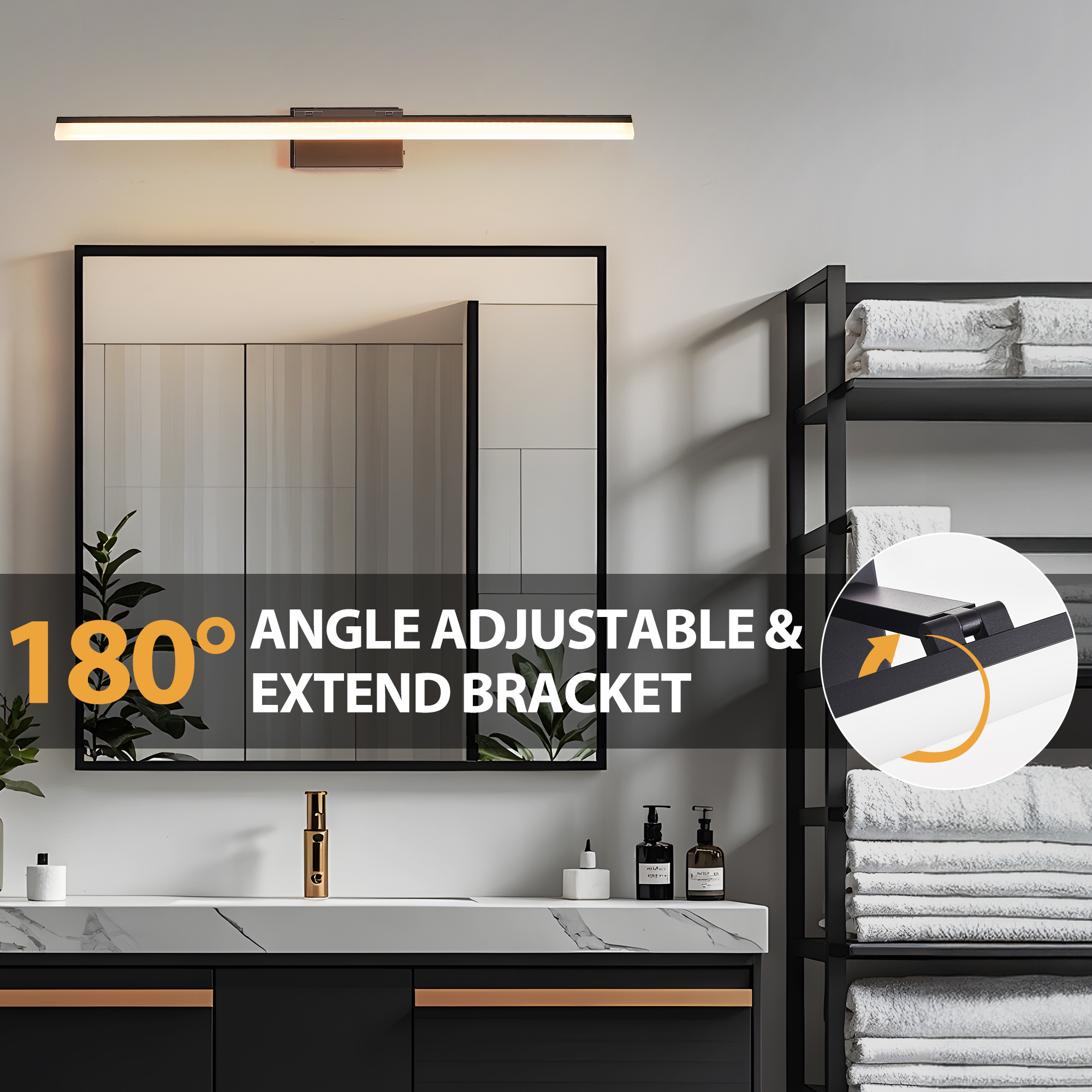 49 Inch LED Bathroom Vanity Light – Modern Black Mirror Wall Light - Image 3