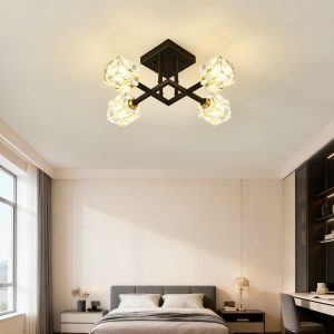 Crystal Ceiling Light – 4-Light Modern Black Flush Mount Fixture