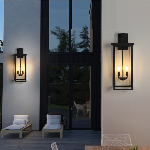 Outdoor Wall Lantern – 26 Inch Black Metal Glass Porch Light - Image 3
