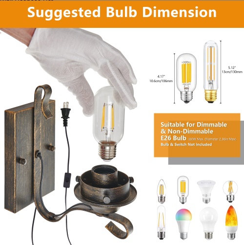 Plug In Wall Sconces Set of 2 – Rustic Black Gold Glass Lights - Image 7