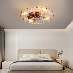 Caged Ceiling Fan with Light – Industrial Flush Mount Fan