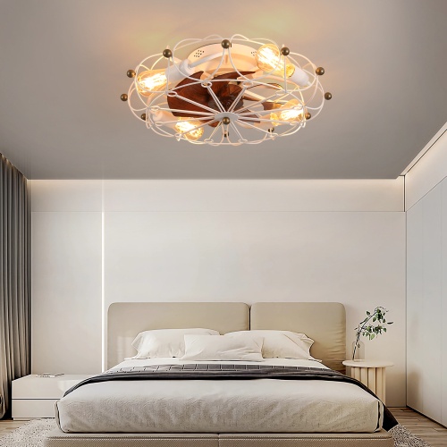 Caged Ceiling Fan with Light – Industrial Flush Mount Fan