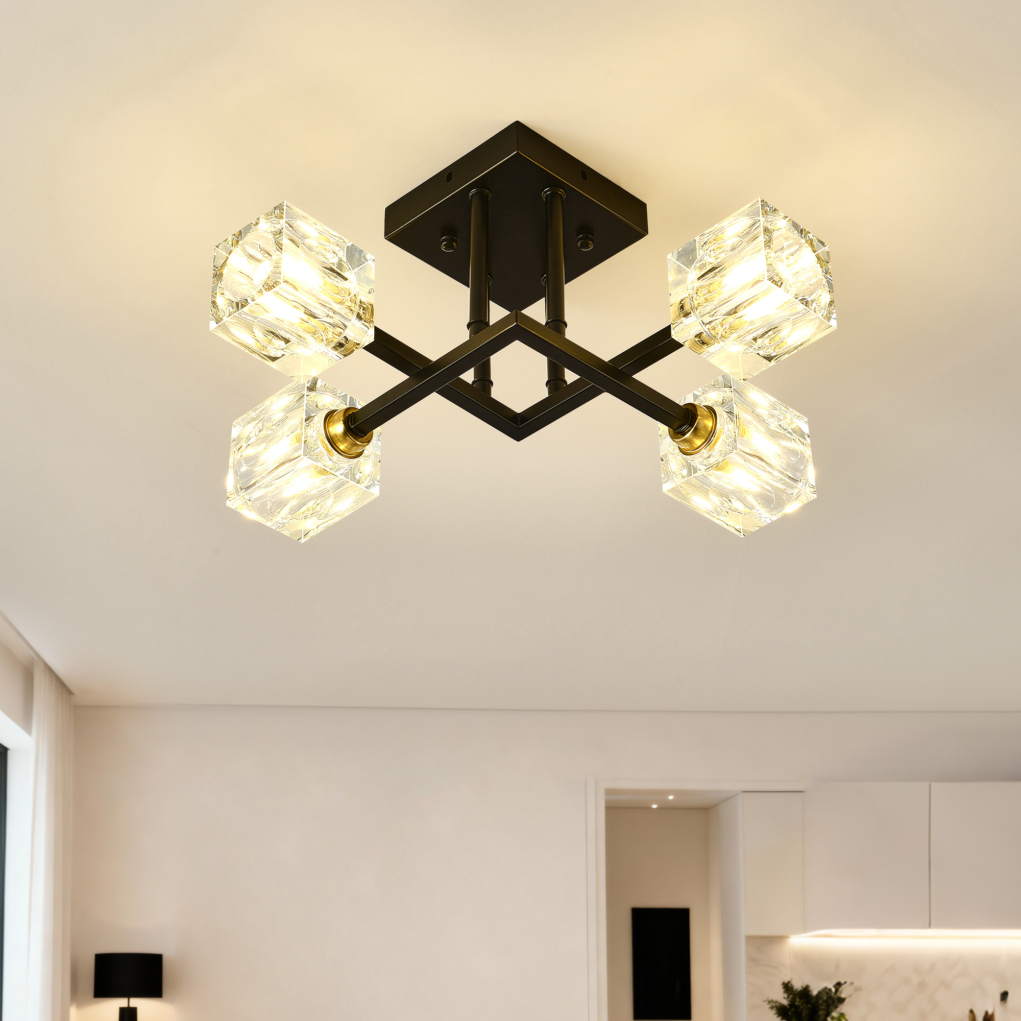 Crystal Ceiling Light – 4-Light Modern Black Flush Mount Fixture - Image 5