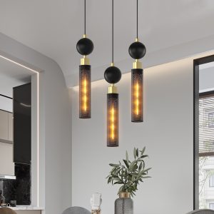 Black Pendant Light – Modern Wrought Iron Kitchen Island Hanging Lamp