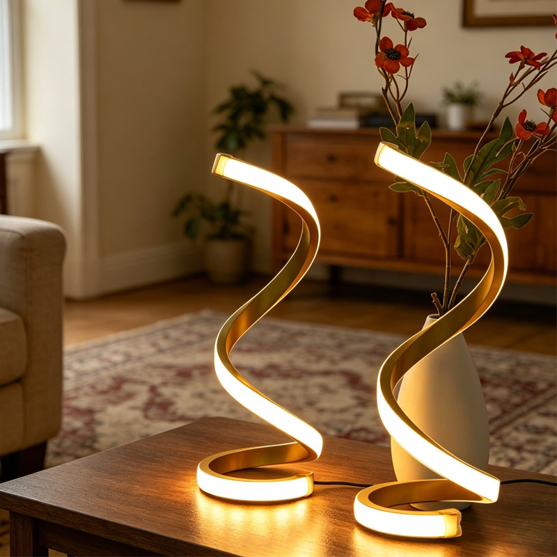 Spiral LED Table Lamp Set of 2 – Dimmable USB Bedside Lamps