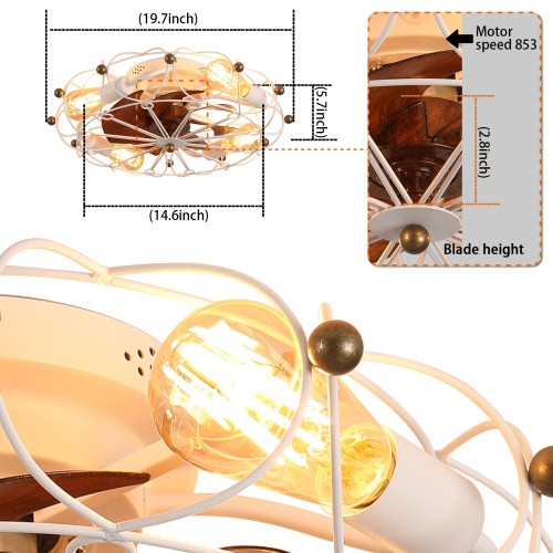 Caged Ceiling Fan with Light – Industrial Flush Mount Fan - Image 6