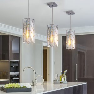 Crystal Pendant Light – 3 Pack Modern Chrome Hanging Lights