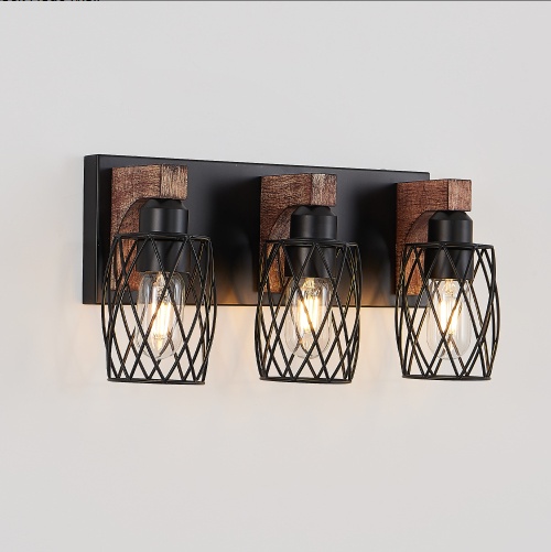 3 Light Bathroom Vanity Light – 18 Inch Rustic Black Cage Fixture - Image 9