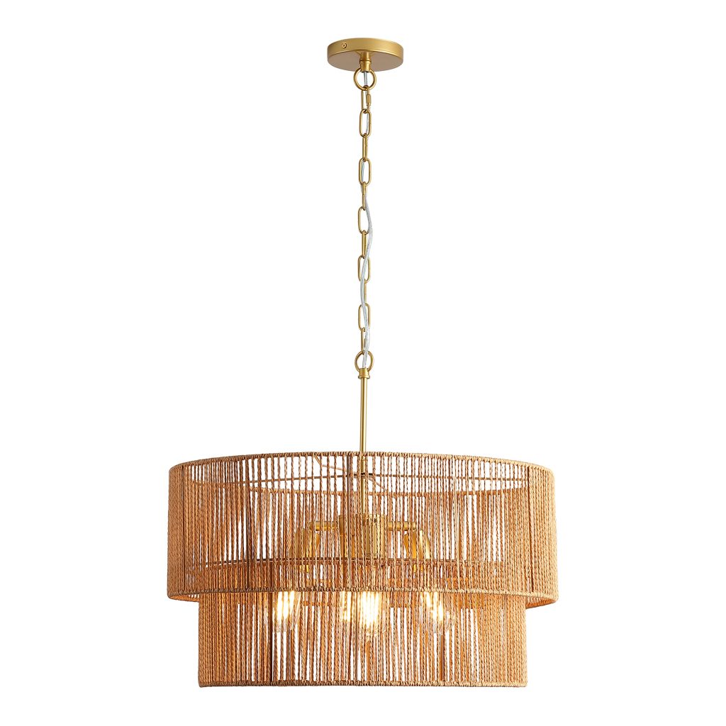 Rattan Pendant Light – 23.62 Inch Boho Woven Chandelier with 3 Lights