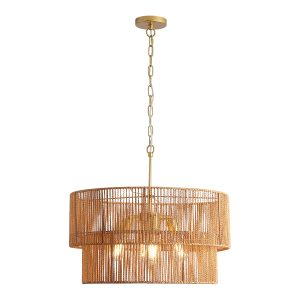 Rattan Pendant Light – 23.62 Inch Boho Woven Chandelier with 3 Lights