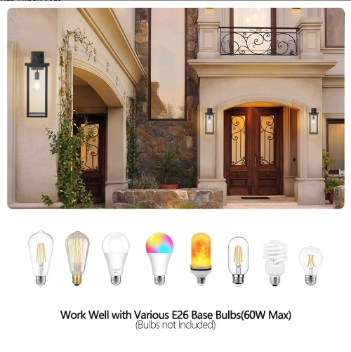 Outdoor Wall Lanterns – Set of 2 Black Metal Porch Lights - Image 6