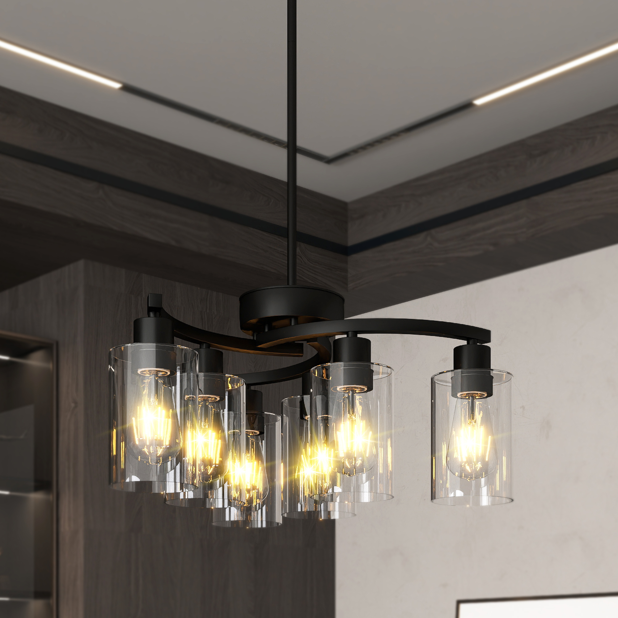 6 Light Black Chandelier – Modern Farmhouse Glass Dining Room Light - Image 8