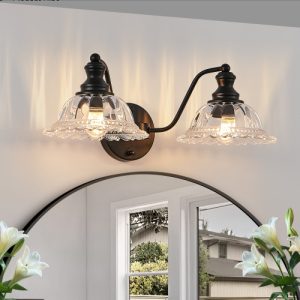 2 Light Bathroom Vanity Light – Black Glass Wall Sconce