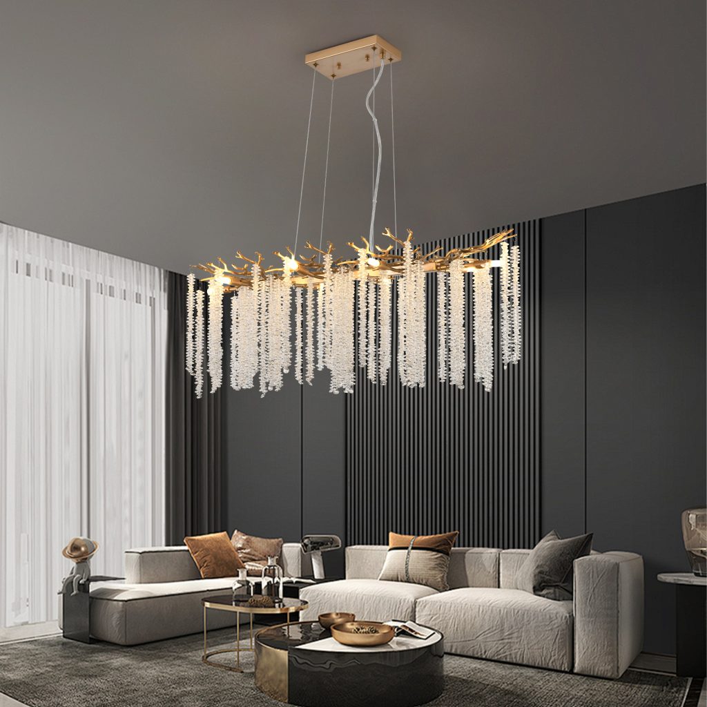 Gold Crystal Pendant Light – 39 Inch Modern Cascading Chandelier