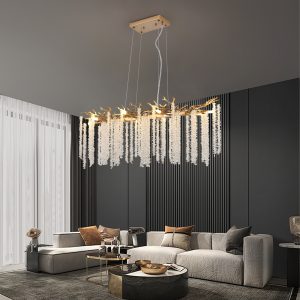 Gold Crystal Pendant Light – 39 Inch Modern Cascading Chandelier