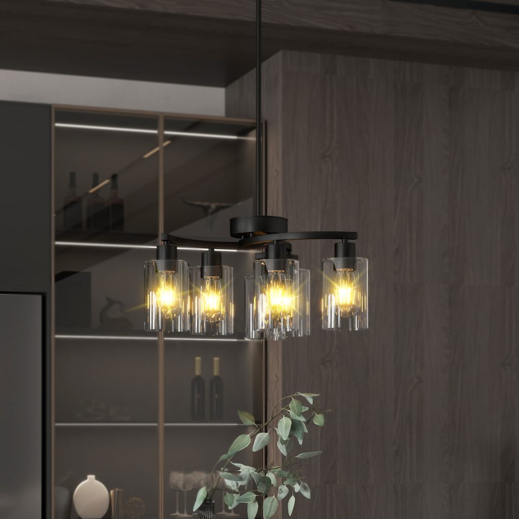 6 Light Black Chandelier – Modern Farmhouse Glass Dining Room Light