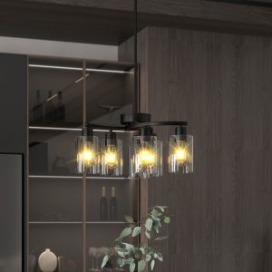 6 Light Black Chandelier – Modern Farmhouse Glass Dining Room Light