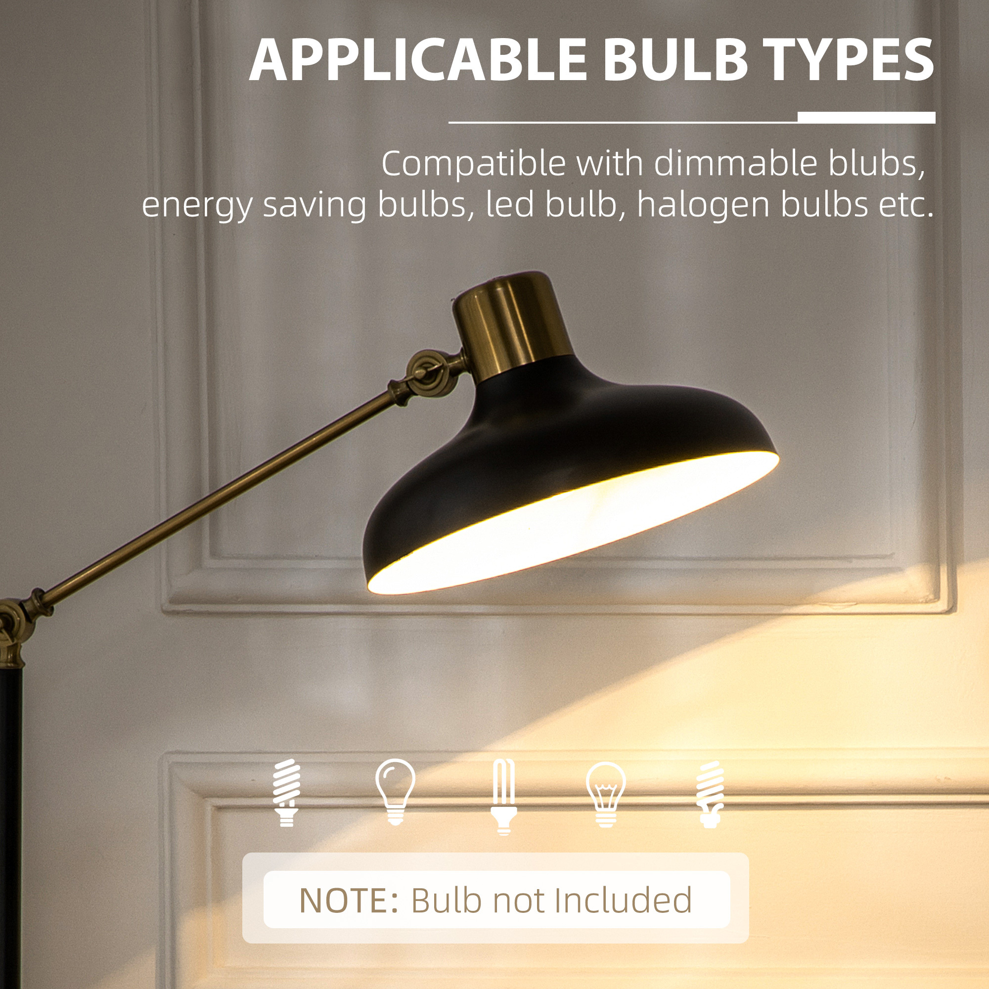 Adjustable Floor Lamp – Black & Gold Swing Arm Standing Lamp - Image 2